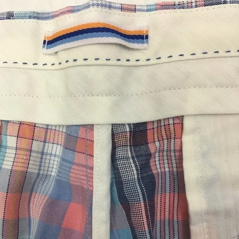 Peter Millar Seaside Collection Plaid Shorts Mens Size 36 Pink Blue Linen Blend